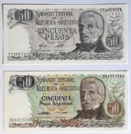 ARGENTINA - 50 PESOS (1976-78) P 301, 50 PESOS (1983-75) P 314  UNC - BANKNOTES - PAPER MONEY - CARTAMONETA - - Argentina