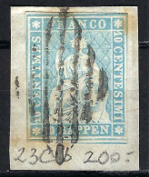 SUISSE Ca.1856-57: Le ZNr. 23Cb, 3 Marges Obl. "grille à 7 Barres" Bleu Pâle Forte Cote - Gebraucht