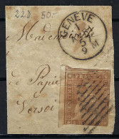 SUISSE Ca.1857: Le ZNr. 22D, 3 Marges 2 Voisins, Obl. "grille à 9 Barres" Sur Fragment, Forte Cote - Gebraucht