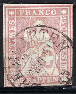 SUISSE Ca.1857-62: Le ZNr. 24G, 4 Marges, B Obl. CAD "Bremgarten" Signé Weidt - Gebraucht