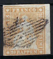 SUISSE Ca.1856-57: Le ZNr. 25F BDF, 3 Marges, B Obl. Grille, Forte Cote - Used Stamps