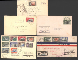 WWII Five Covers With Various Frankings, Postal Markings And Censorship Cachets Incl. 1945 Cover From Canton Island To F - Autres & Non Classés