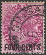 Straits Settlements. 1899 QV 4c On 5c Used SG109 - Straits Settlements