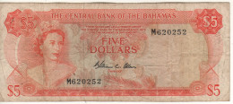 BAHAMAS 5  Dollars  P37b  L.1974  Sign. W. C. Allen (Queen Elizabeth  II + Government House, Columbus Monument Back ! ) - Bahamas