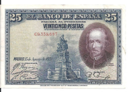 ESPAGNE 25 PESETAS 1928 VF+ P 74 - 1-2 Peseten