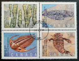 Canada 1990  USED  Sc1282a   Se-tenant Block 4 X 39c, Prehistoric Life - Used Stamps