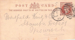 GREAT BRITAIN - POSTCARD HALF PENNY 1889 LEOMINSTER - IPSWICH / 5103 - Cartas & Documentos