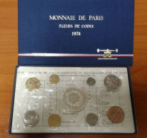 France Set Coins 1974 Coffret Francia Serie Zecca Parigi 9 Monete BU - BU, Proofs & Presentation Cases