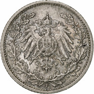 Empire Allemand, 1/2 Mark, 1916, Stuttgart, Argent, TTB, KM:17 - 1/2 Mark