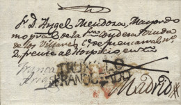 D.P. 13. 1841 (18 OCT). Carta De Miajadas (Cáceres) A Madrid. Manuscrito "Franca Arias" Y Aspas De Tinta. Marca Aplicada - ...-1850 Préphilatélie
