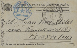 Tarjeta Circulada De Almería A Barcelona, El 22/1/38. Rarísima Marca "26 División - Brigada Mixta - Grupo De Sanidad". - Marques De Censures Républicaines