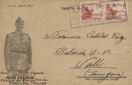 Tarjeta Patriótica Circulada A Valls (Tarragona), El 28/5/39. Marca De Censura De 'Campo De Prisioneros De Guerra - Ordu - Republikeinse Censuur