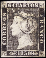 ESPAGNE / ESPANA / SPAIN 1850 Ed.1A 6c Negro (T.II, Pos.18) Papel Delgado - Inutilizado Con Araña Negra - Oblitérés