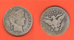 America Quarter 1911 USA Quarto Di Dollaro America Barber  XXX   Silver Coin - 1892-1916: Barber