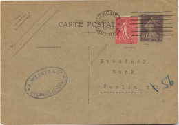 ENTIER POSTAL 236 CP1 + AFFRANCHISSEMENT N° 199 -OBLITERATION DAGUIN 7 LIGNES -CAD MULHOUSE- 30/5/1928-MACHINE ALLEMANDE - Cartas & Documentos