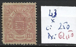 LUXEMBOURG 43 * Côte 250 € - 1859-1880 Wapenschild