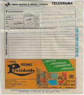 Brazil 1972 Shipped Telegram Authorized Advertising Pioneer Blind President Sofa Armchair Curtain Carpet Wallpaper - Covers & Documents