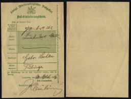 WÜRTTEMBERG / 1895 POSTEINLIEFERUNGSCHEIN (ref 5541) - Lettres & Documents