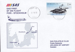 Finland SAS First SF 340 Flight PORI-STOCKHOLM 1993 Cover Brief Lettre Bureau D'Echange STOCKHOLM UTR. (Arr.) Sweden - Lettres & Documents