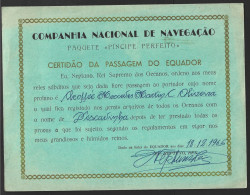Ship 'Perfect Prince' Of CNN Companhia Nacional Navegação, Portugal. Certificate Of Crossing The 'Equator' Line In 1965. - Transports