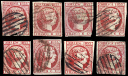 ESPAGNE / ESPANA / SPAIN 1853 Ed.17/17a 6c Rosa O Rosa Carminado - 8 Copias - Usados - Used Stamps