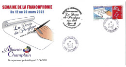 NOUVELLE CALEDONIE (New Caledonia)- Enveloppe Club Cagou -2022- Semaine Francophonie Alliance Champlain - Brieven En Documenten