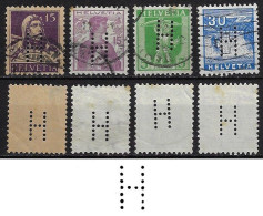 Switzerland 1901/1958 4 Stamp With Perfin H By Hausamann AG Plumbing Store In Zurich And St. Gallen Lochung Perfore - Perfin