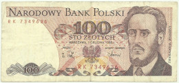 POLAND - 100 Zlotych - 1988 - Pick 143.e - Série RK - Narodowy Bank Polski - Pologne