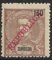 Zambezia – 1911 King Carlos Surcharged REPUBLICA 130 Réis Mint Stamp - Zambèze