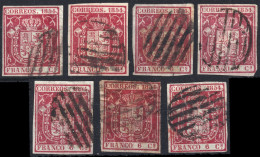 ESPAGNE / ESPANA / SPAIN 1854 Ed.24/24a/24b 6c Carmin / C. Oscuro / C. Claro - 7 Copias - Usados - Used Stamps