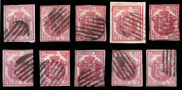 ESPAGNE / ESPANA / SPAIN 1854 Ed.33/33a/33A/33Aa 4c Carmin / C. Oscuro - 10 Copias - Usados - Used Stamps