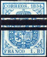 ESPAGNE / ESPANA / SPAIN - 1854 - Ed.34As 1r Azul Claro BARRADO - Muy Bonito (c.117€) - Used Stamps