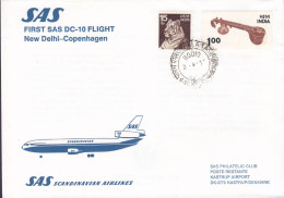 India First SAS DC-10 Flight NEW DELHI-COPENHAGEN 1977 Cover Brief Lettre Tiger Tigre Instrument Stamps (2 Scans) - Airmail