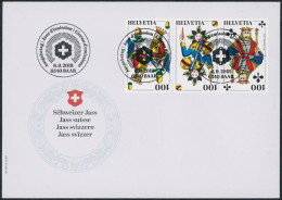 Suisse - 2018 - Schweizer Jass - Zusammenhängende - Ersttagsbrief FDC ET - Ersttag Voll Stempel - Brieven En Documenten