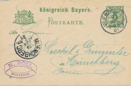 BAYERN ORTSSTEMPEL WUERZBURG 3 (WÜRZBURG) K1 1901 Auf 5 Pf Rauten GA - Postal  Stationery