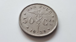 BELGIQUE ALBERT PREMIER BON POUR 50 CENTIMES 1928 FR COTES : 0,25€-0,75€-2,5€-15€ - 50 Centimes