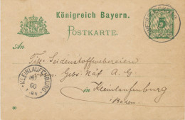 BAYERN ORTSSTEMPEL ZWEIBRUECKEN 2. K1 (ZWEIBRÜCKEN) Und Sehr Seltene KLEINLAUFENBURG K1 (Baden) 1900 Auf 5 Pf Rauten GA; - Postal  Stationery