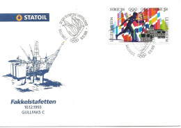 Norge Norway 1993 Torch Relay, Lillehammer '94, Olympics, Cancelled Gullfaks C 10.12.93  Statoil, Cover - Lettres & Documents