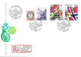 Norge Norway 1992 1994 Winter Olympics, Lillehammer (I). Flags Mi 1105-1106  Reg. Letter, Cover 3.1.94 - Lettres & Documents