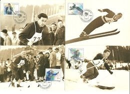 Norge Norway 1992 4 Cards For Winter Olympic Lillehammer, Slalom, Skiing, Ski Jumping, 1090-1093 On Maximum Cards - Lettres & Documents