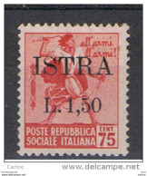 ISTRIA - OCCUPAZ. JUGOSLAVA:  1945  SOPRASTAMPATO  -  £. 1,50/75 C. ROSA  CARMINIO  N. -  SASS. 28 - Yugoslavian Occ.: Istria