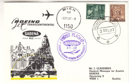 Inde - Lettre De 1967 - Oblit Bombay - 1er Vol SABENA Bombay Teheran Athène Wien Bruxelles - - Briefe U. Dokumente