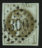 1c BORDEAUX Report 3 Olive-Bronze (n°39Cc) Obl. GC 1300. Cote 300€. Signé SCHELLER.  Superbe. - 1870 Emission De Bordeaux