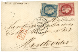 1871 20c SIEGE (n°37) + 80c (n°32) Sur Lettre De MARSEILLE Pr MONTEVIDEO (URUGUAY). Signé ROUMET. TB. - 1863-1870 Napoleon III Gelauwerd