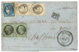 1871 20c BORDEAUX (n°46) + 1c (n°25)x2+ 4c (n°27)x2 Obl. GC 4955 + T.24 MURVIEL Sur Lettre (légère Rousseur). Affrt Trés - 1870 Uitgave Van Bordeaux