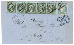 ALSACE LORRAINE : 1871 1c (n°19) Bande De 5 + 20c (n°37) Obl. GC 3106 + T.17 REMIRMONT + Taxe 20 D.T Bleue Sur Lettre Po - Andere & Zonder Classificatie