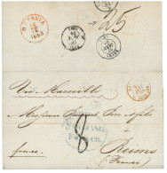 1863 SAMARANG FRANCO En Bleu + PAYS ETR. V.SUEZ AMB Sur Lettre Avec Texte Pour La FRANCE. TTB . - Maritieme Post