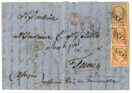 CONSTANTINOPLE Pour TUNIS : 1862 N°13(pd)+ Paire 40c(n°16) Obl. GC 5083 + CONSTANTINOPLE TURQUIE Sur Lettre Pour TUNIS.  - 1849-1876: Classic Period