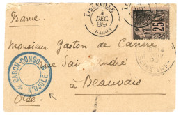 GABON - Précurseur N'DJOLE : 1889 CG 25c Obl. LIBREVILLE GABON + Rarissime Cachet Bleu GABON-CONGO N'DJOLE Sur Lettre Po - Andere & Zonder Classificatie