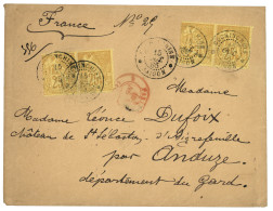 1885 CG 25c Jaune (x4) Obl. COCHINCHINE SAIGON Sur Enveloppe RECOMMANDEE Pour La FRANCE. TTB. - Andere & Zonder Classificatie